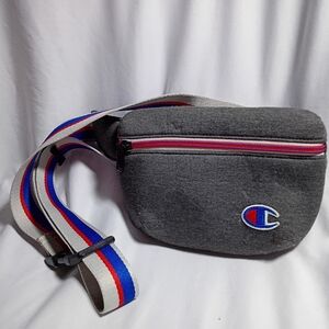 Champion Gray Fleece Belt Bag with Red-White-Blue Strap